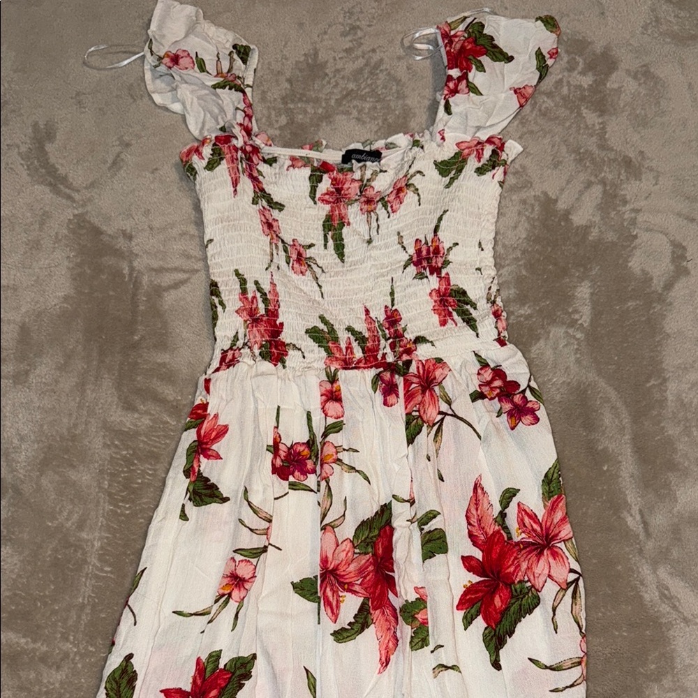 Ambiance White Maxi Dress with Red & Green Floral Print